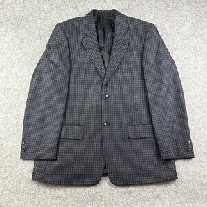 Baroni Blazer Mens 38R Blue Silk Wool Mini Plaid Check Sport Coat Woven in Italy